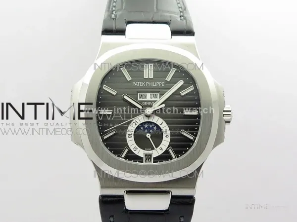 Nautilus 5726 Complicated SS GRF 1:1 Best Edition Gray Textured Dial on Leather Strap A324 V3