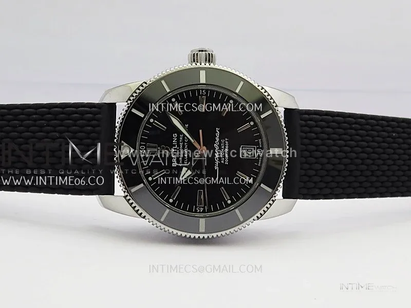 SuperOcean 42mm AB2010 SS GF 1:1 Best Edition Black Dial Black Ceramic Bezel On Black Rubber strap A2824