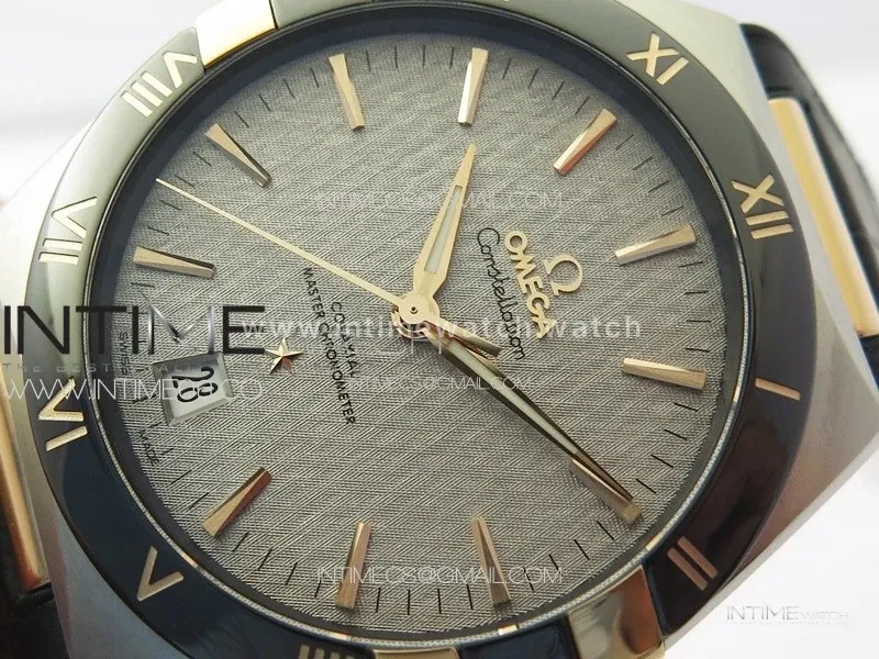 Constellation 41mm RG/Black Ceramic Bezel VSF 1:1 Best Edition Silver Dial on Black Gummy Strap A8900
