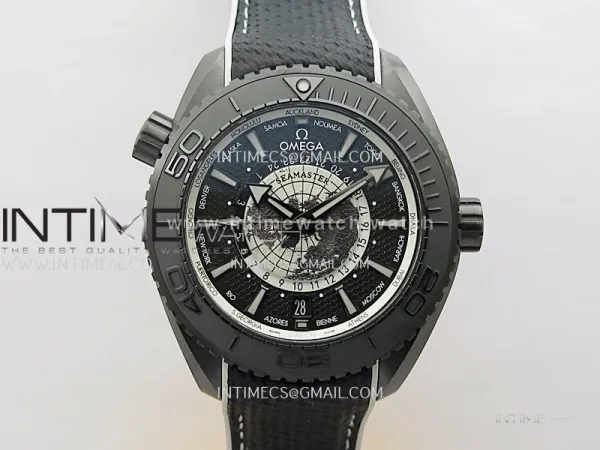 Planet Ocean 45.5mm GMT Worldtimer Real Ceramic VSF 1:1 Best Edition Black/Gray Dial On Black Rubber Strap Super Clone 8938