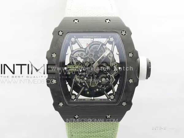 RM035-02 Forged Carbon Case KUF Best Edition White Crown on Green Nylon Strap MIYOTA8215