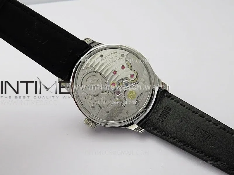 Portuguese Tourbillon Power Reserve SS AXF White Dial Sliver Numbers moonphase on Black Leather Strap