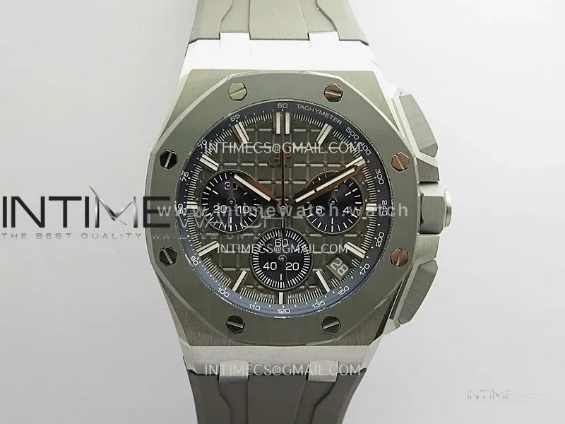 Royal Oak Offshore 43mm 26420 Ceramic Bezel SS DDF 1:1 Gray Dial On Gray Rubber Strap DD4401 Super Clone