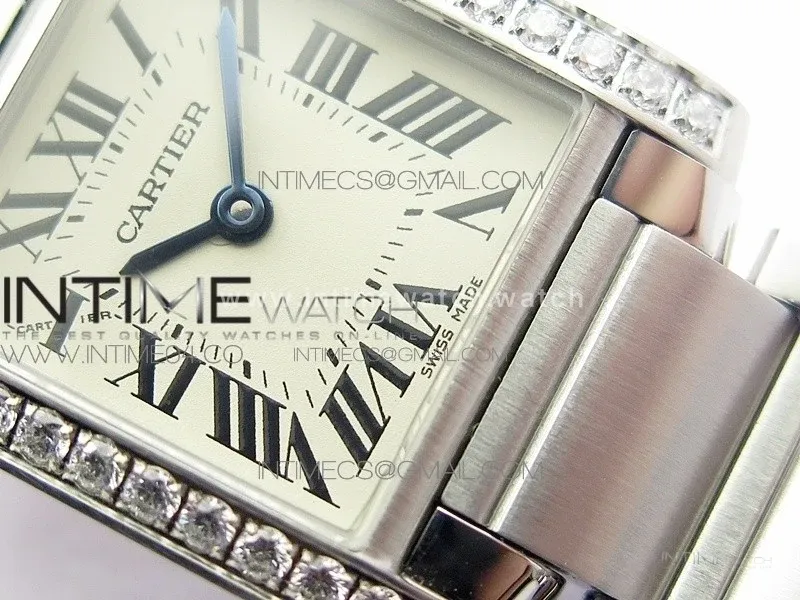 Tank Francaise Ladies 25mm Dia Bezel SS 8848F 1:1 Best Edition Ivory Dial on SS Bracelet Ronda Quartz