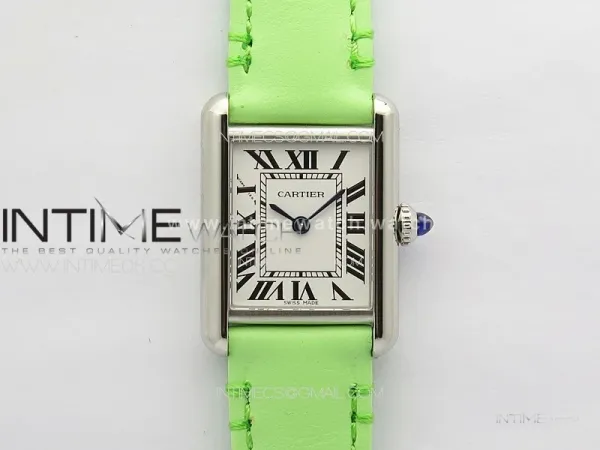 Tank Louis Ladies 22mm SS 8848F 1:1 Best Edition White Dial on Green Leather Strap Ronda Quartz