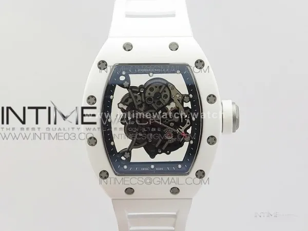RM055 Real White Ceramic Case V2 KVF Best Edition Skeleton Dial White Crown on White Rubber Strap MIYOTA8215