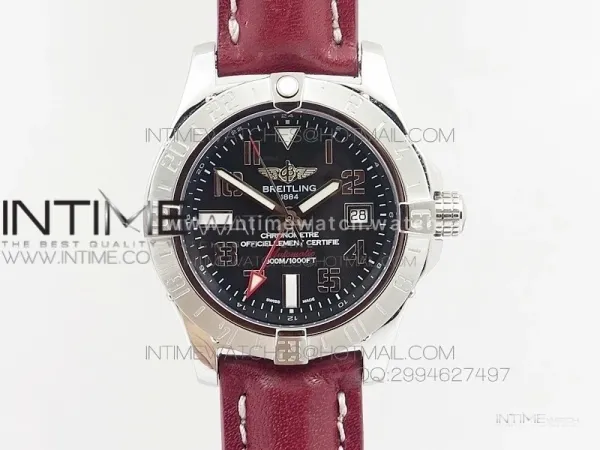 Avenger GMT SS Black Numeral Marker Dial on Leather strap A2836