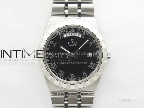 Prince Bay 41mm A7F 1:1 Best Edition Black Dial Roman Markers on SS Bracelet A2824