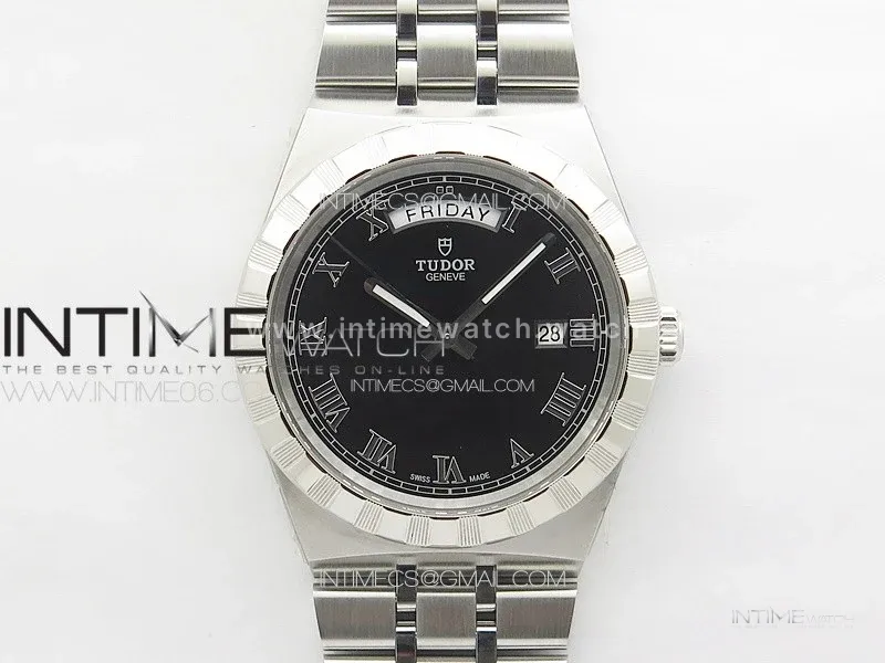 Prince Bay 41mm A7F 1:1 Best Edition Black Dial Roman Markers on SS Bracelet A2824