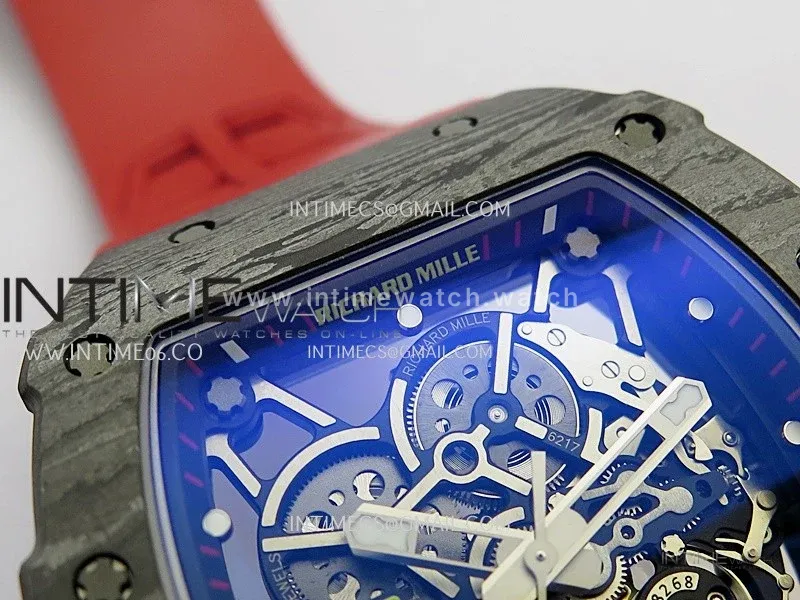RM035-02 Black NTPT Umi Office 1:1 Best Edition Skeleton Dial On Red Rubber Strap RMAL1 Super Clone V2 (Free Sprung)