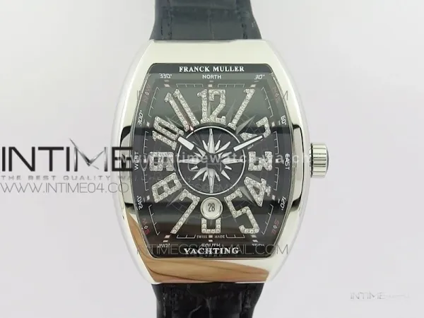 Vanguard V45 SS ABF Best Edition Black Dial Diamonds Markers on Black Gummy Strap A2813