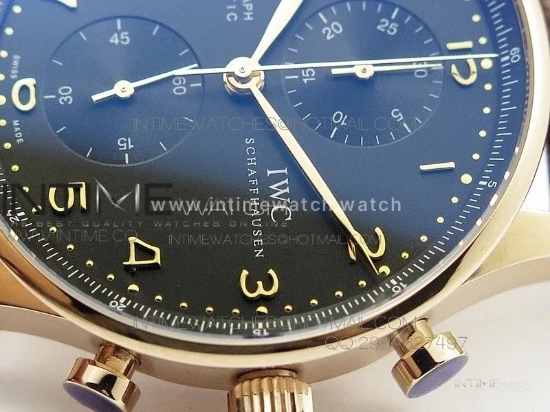 Portuguese IWC371415 ZF 1:1 Best Edition RG Black dial on Brown Leather Strap A7750